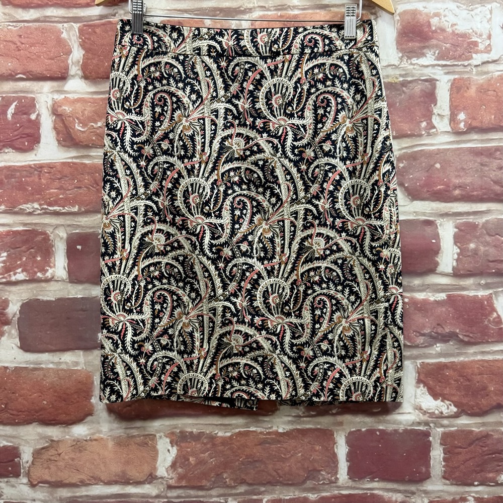 J Crew No 2 Pencil Skirt Womens 4 Multicolor Boho Floral Work Office Career Wear